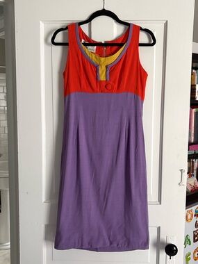 Vintage Young America by Oleg Cassini Orange & Purple Sleeveless Midi Dress